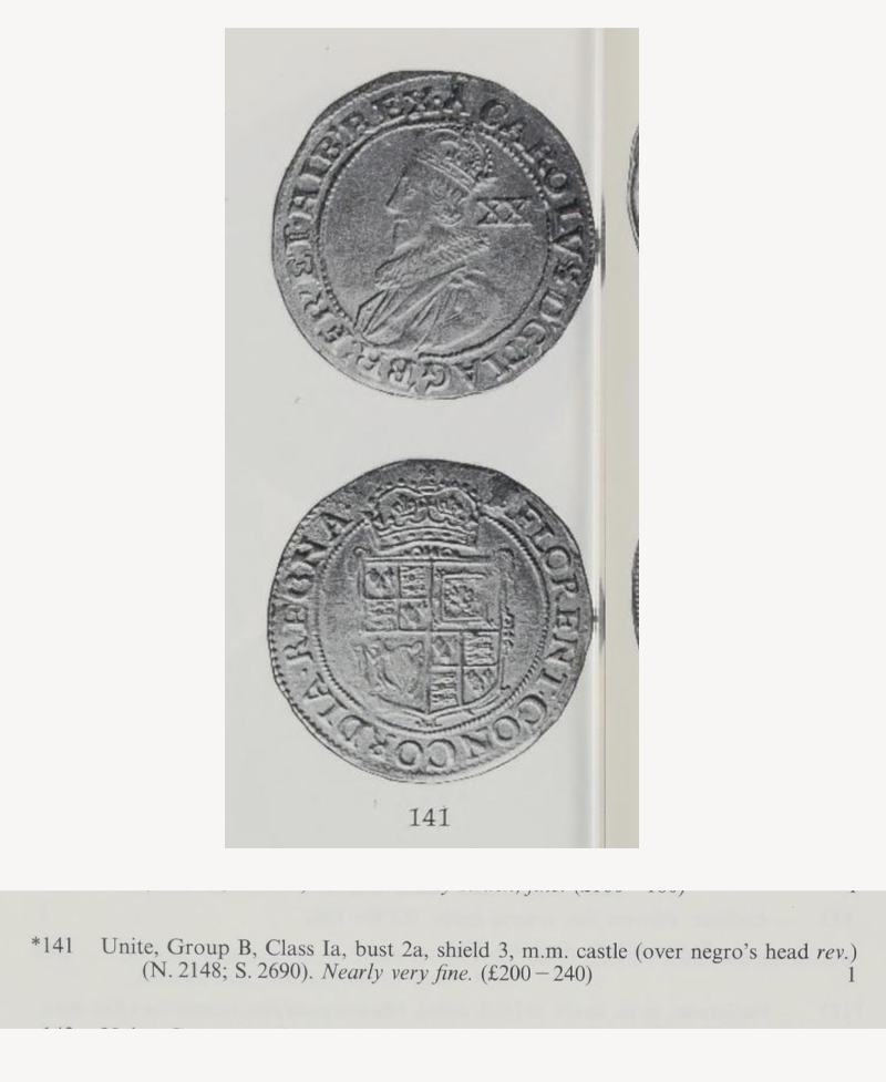 1627 - 28 Charles I Tower Mint mm Castle over Negros Head Unite - Ex Willis Collection