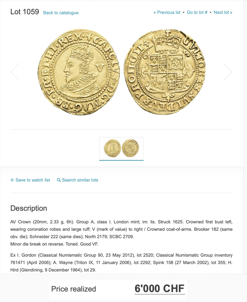1625 Charles I Tower Mint Gold Crown (S.2710)