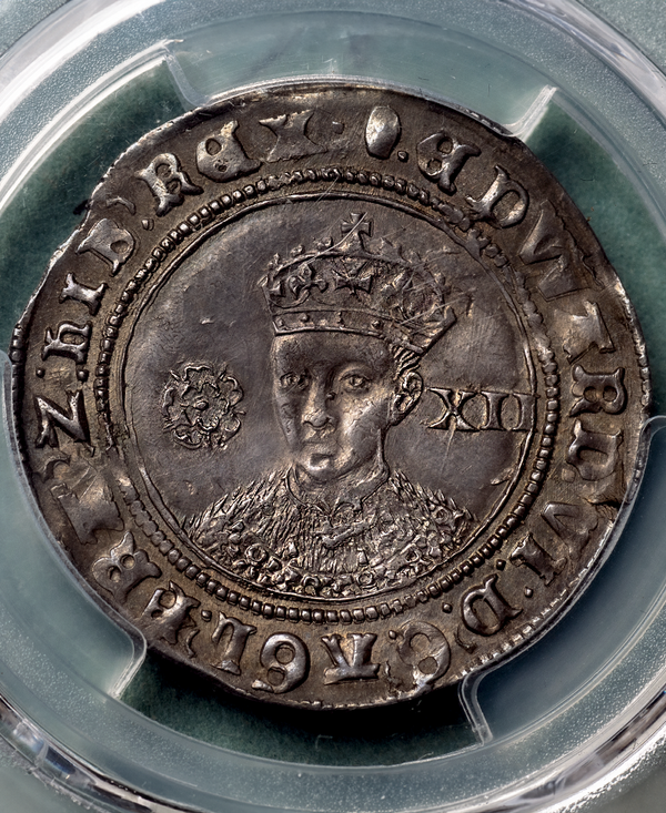 1551 - 1553 Edward VI mm TUN Shilling - AU55 grade