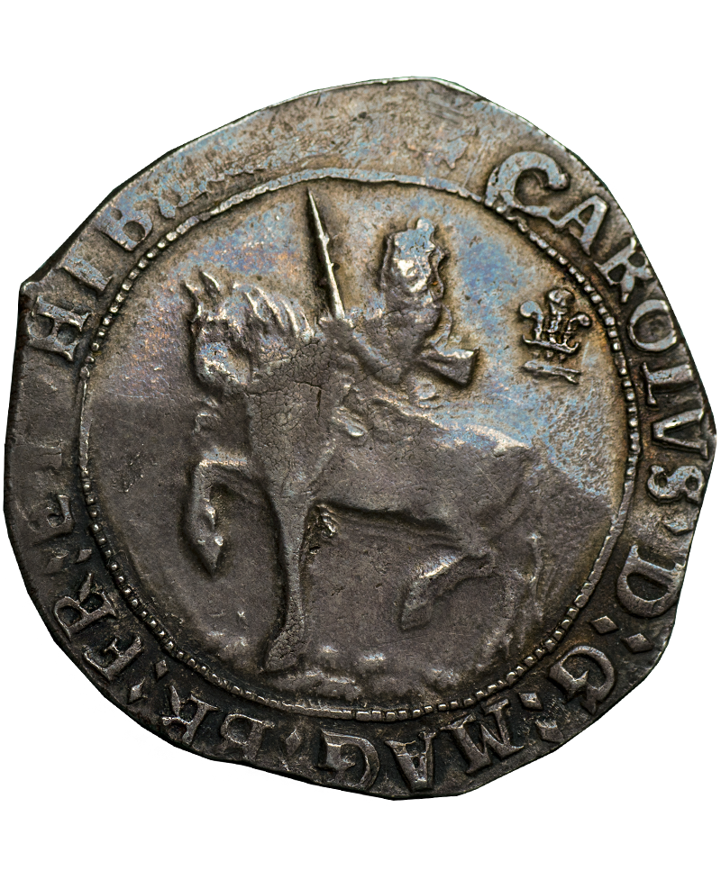 1644 Charles I Oxford Mint Briot Horseman Halfcrown - Ex Marshall Collection