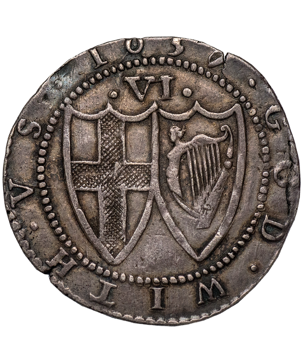 1657 7 over 6 COMMONWEALTH mm Sun Sixpence