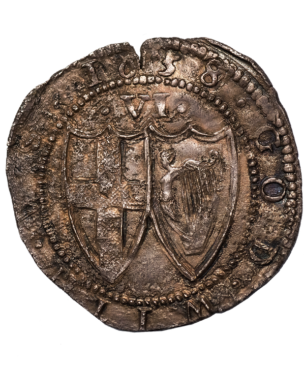 1658 8 over 7 Commonwealth mm Anchor Sixpence