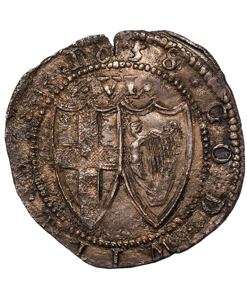 1658 8 over 7 Commonwealth mm Anchor Sixpence