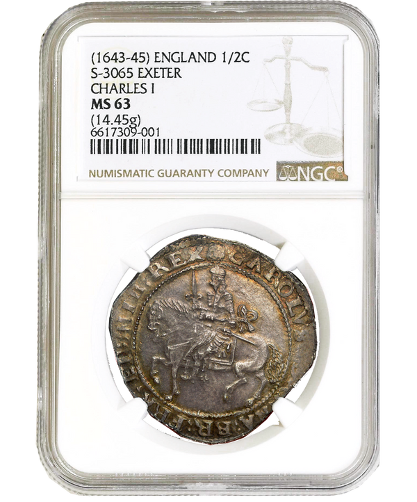 1643-46 Charles I Exeter Mint Halfcrown - NGC MS63 !