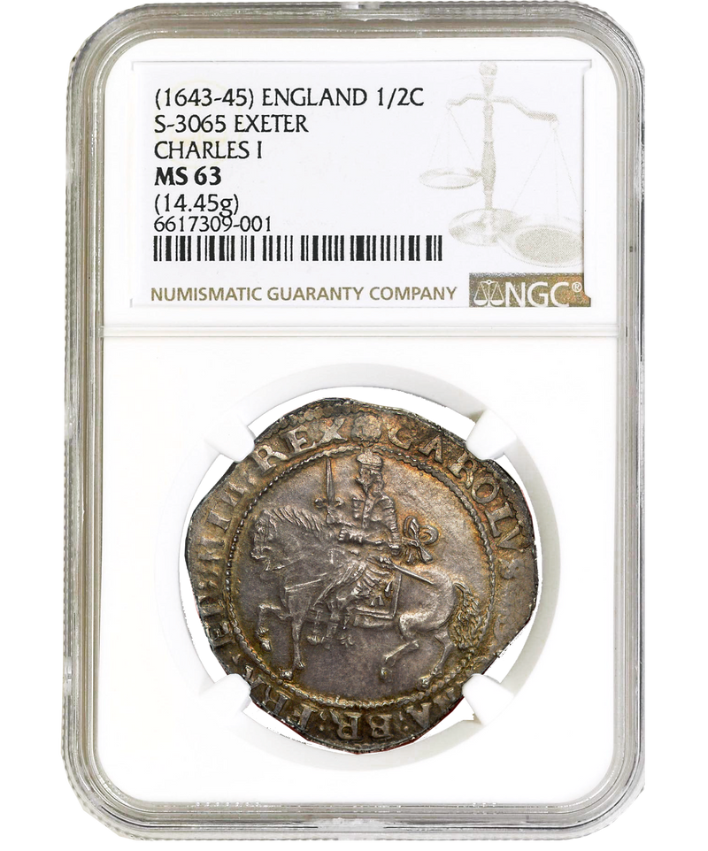 1643-46 Charles I Exeter Mint Halfcrown - NGC MS63 !