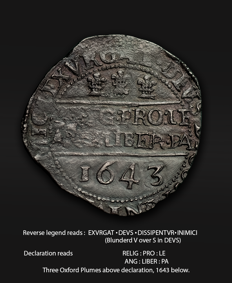 1643 Charles I Oxford Mint Halfcrown - Bull 605/17E